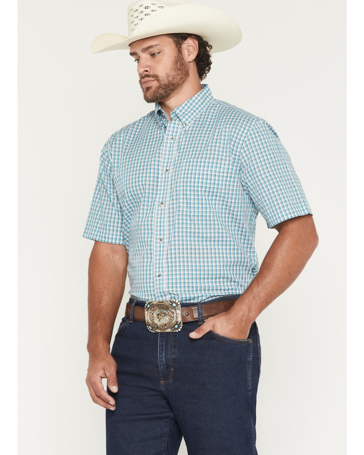 Wrangler Riata Men's Assorted Plaid Print Short Sleeve Button-Down Western Shirt - Big, Multi, hi-res