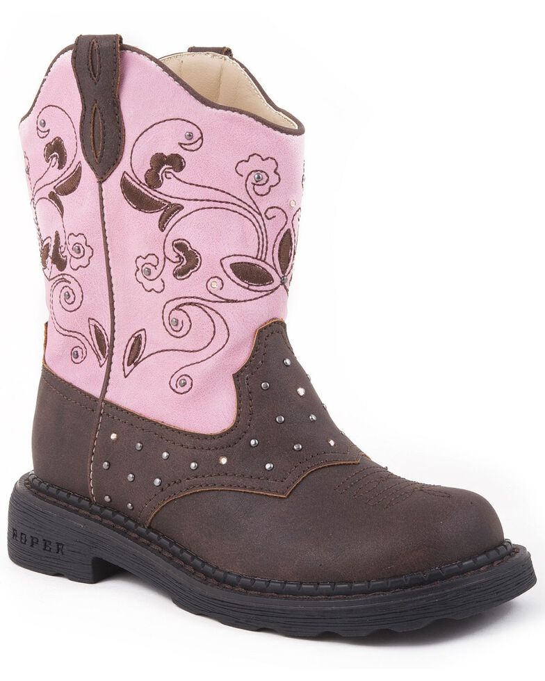 Roper Girls' Light Up Western Boots, Brown, hi-res