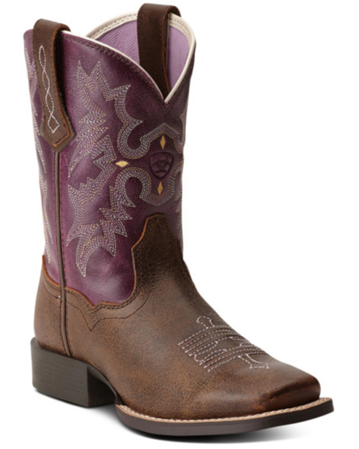Image #1 - Ariat Girls' Tombstone Western Boots - Broad Square Toe, Brown, hi-res