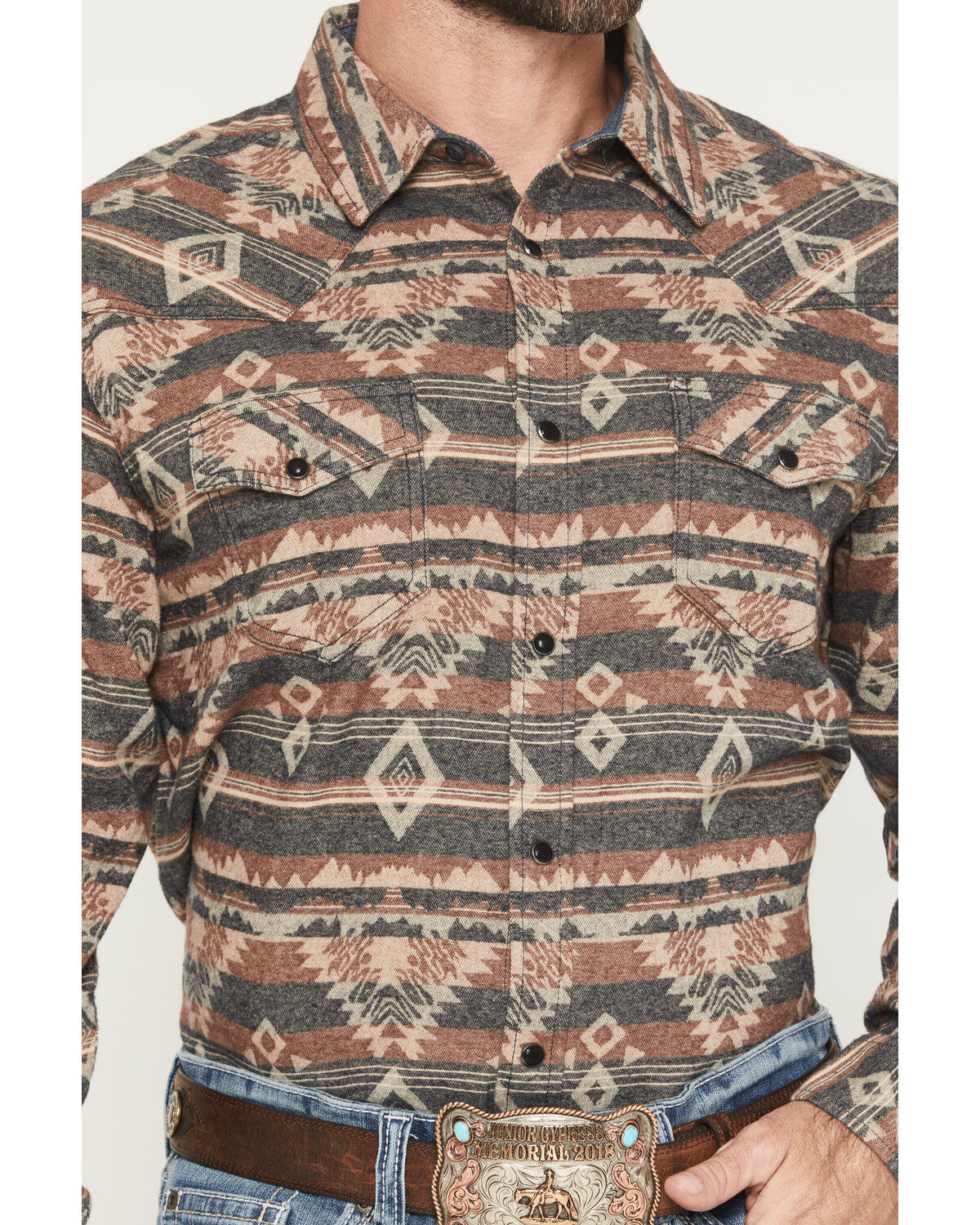 Image #3 - Cody James Men's Ironwood Southwestern Long Sleeve Snap Flannel Shirt, Brown, hi-res