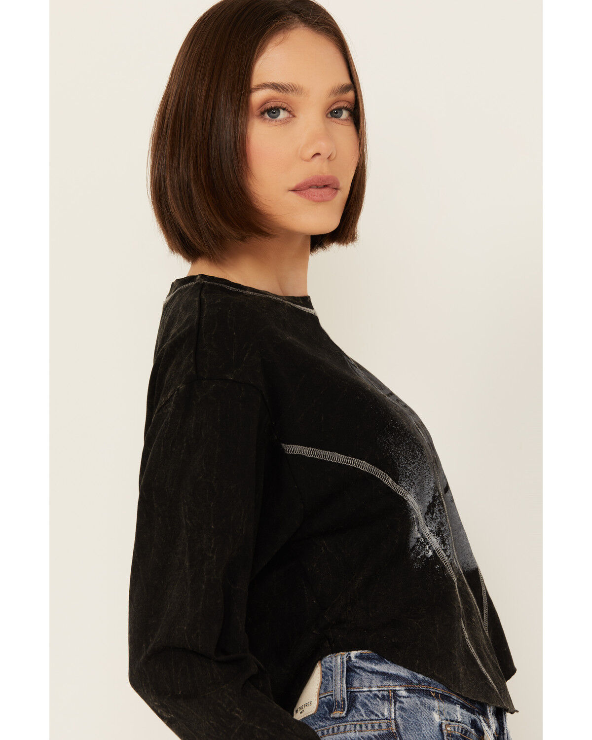 Image #2 - Youth In Revolt Women's Route 66 Seamed Long Sleeve Graphic Tee, Charcoal, hi-res