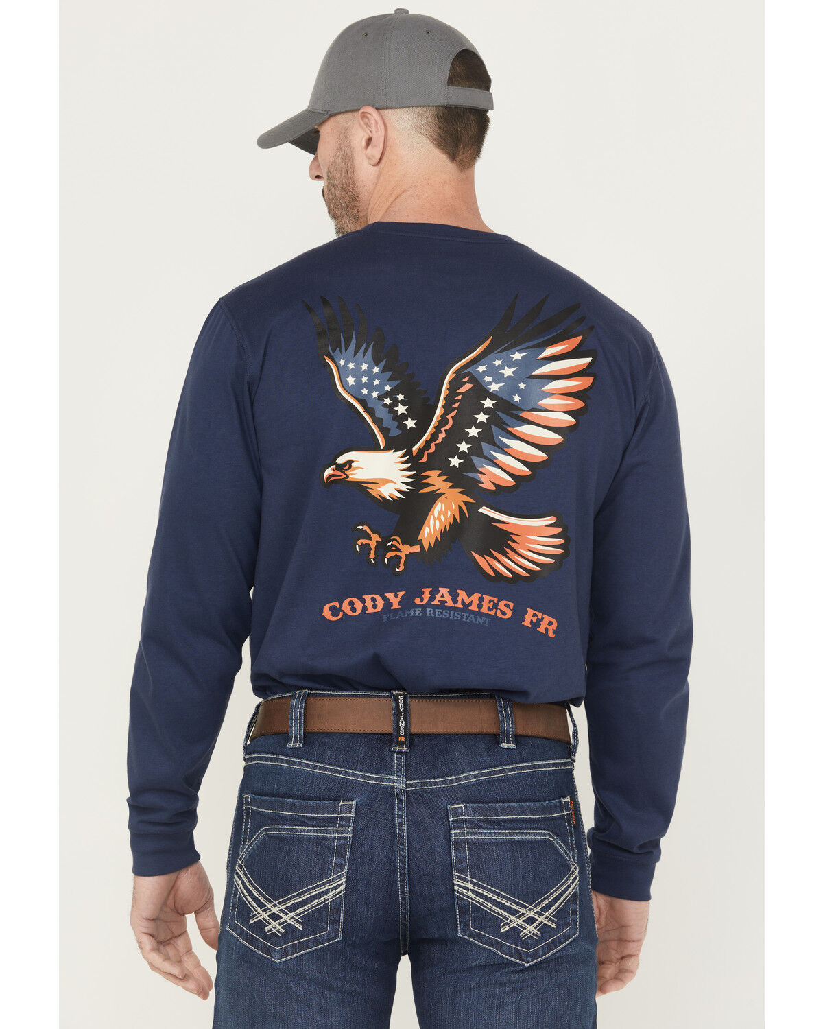 Image #1 - Cody James Men's FR Eagle Long Sleeve Graphic Work Shirt, Navy, hi-res