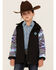 Image #1 - Hooey Girls' Southwestern Print Sleeve Zip-Front Softshell Jacket, Black, hi-res