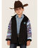 Image #1 - Hooey Girls' Southwestern Print Sleeve Zip-Front Softshell Jacket , Black, hi-res