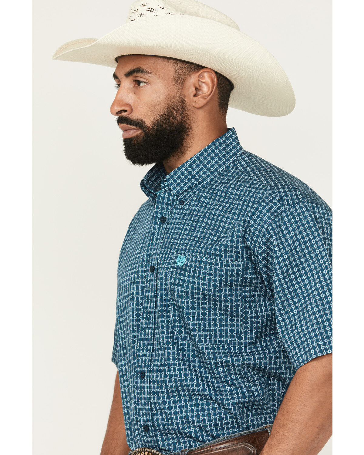 Image #2 - Cinch Men's Geo Print Short Sleeve Button-Down Western Shirt - Big, Blue, hi-res