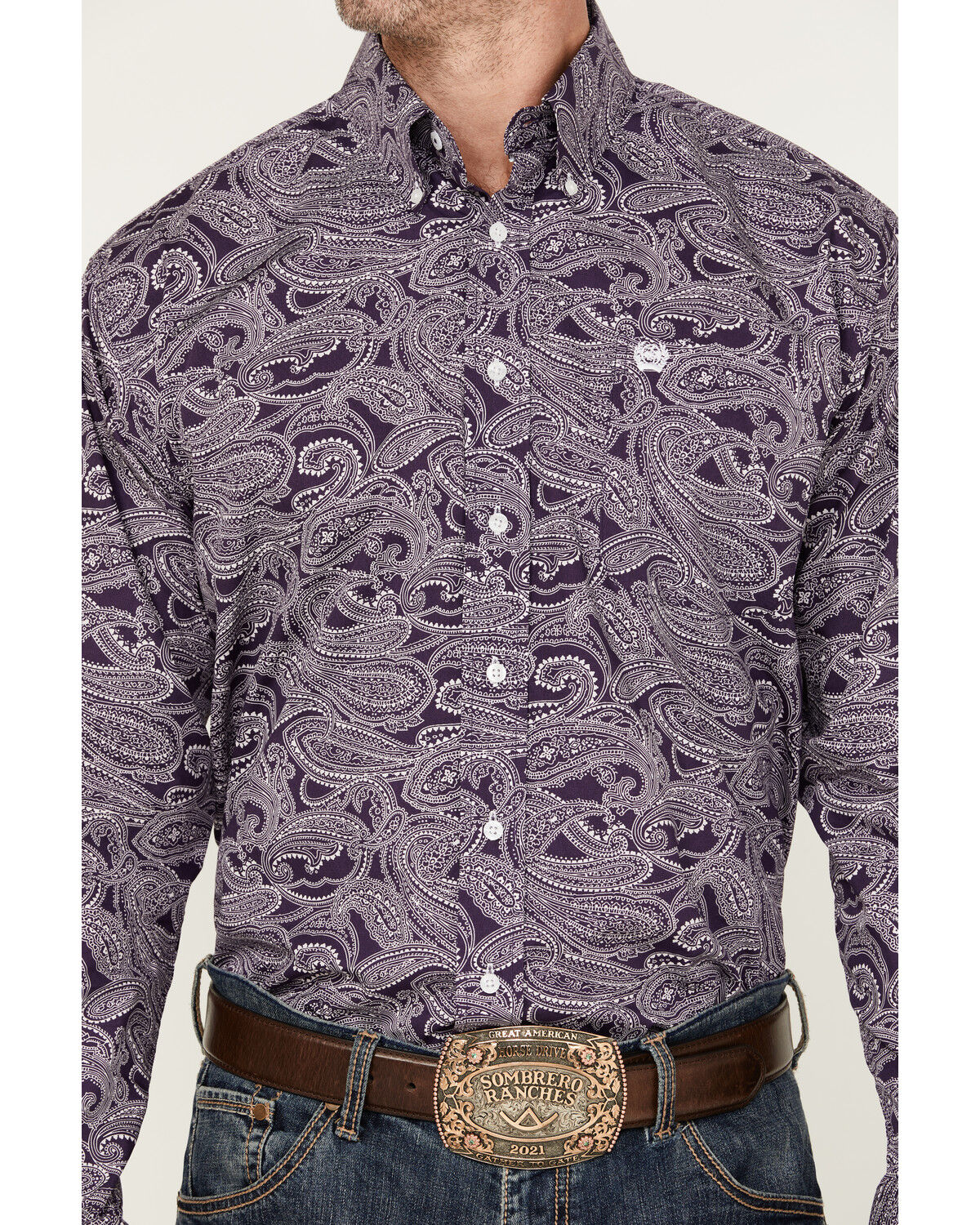 Image #3 - Cinch Men's Paisley Print Long Sleeve Button-Down Western Shirt, Purple, hi-res
