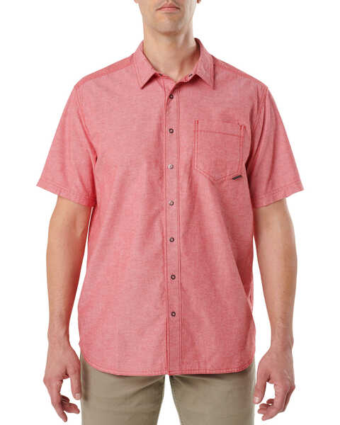 5.11 Tactical Men's Ares Short Sleeve Button Down Work Shirt , Red, hi-res