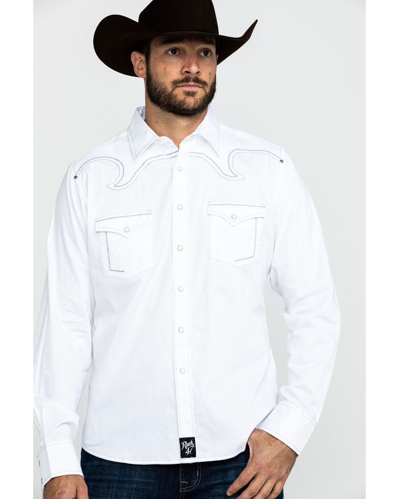 Rock 47 By Wrangler Men's White Solid Long Sleeve Western Shirt , White, hi-res