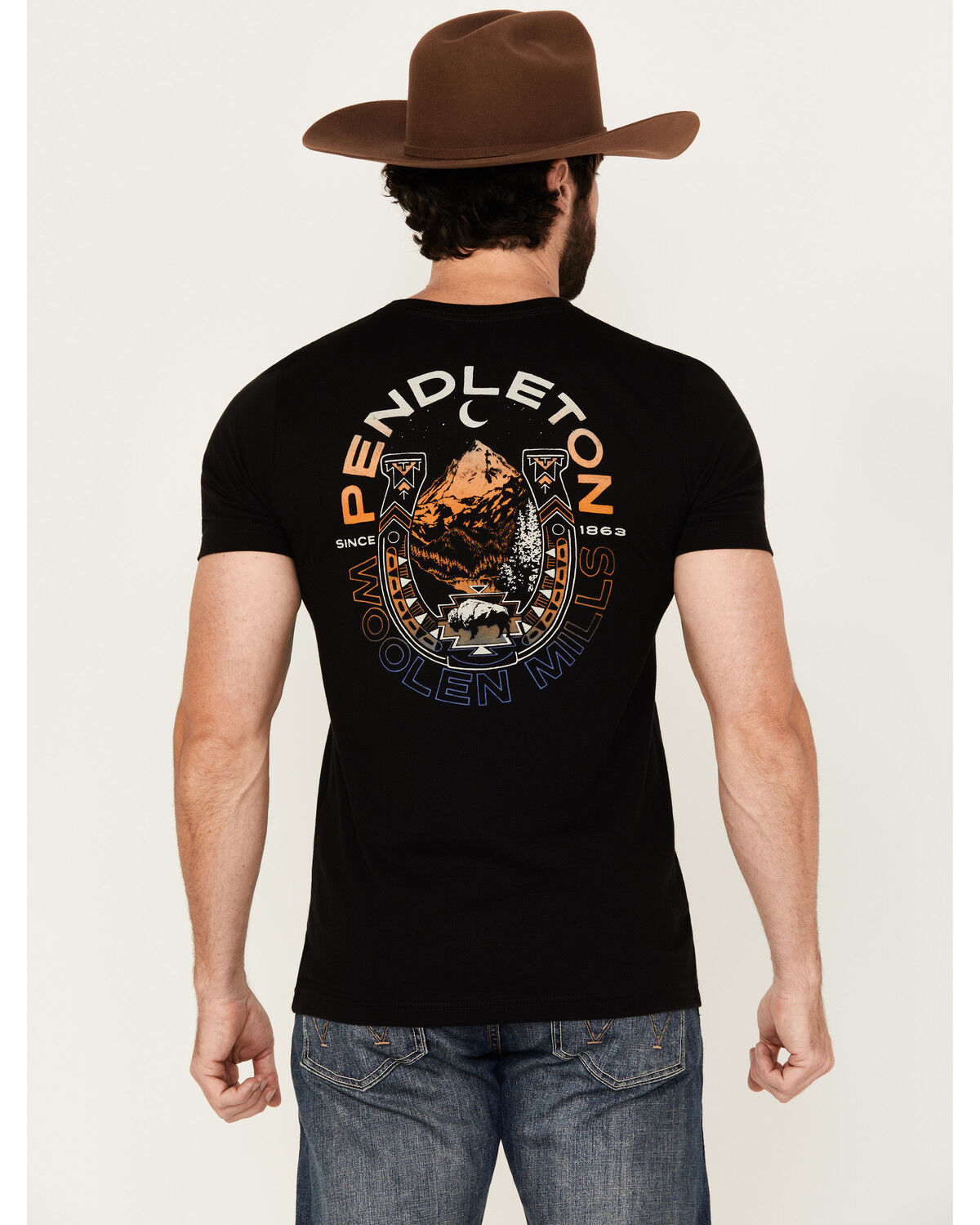 Image #1 - Pendleton Men's Horseshoe Scenic Logo Short Sleeve Graphic T-Shirt, Black, hi-res