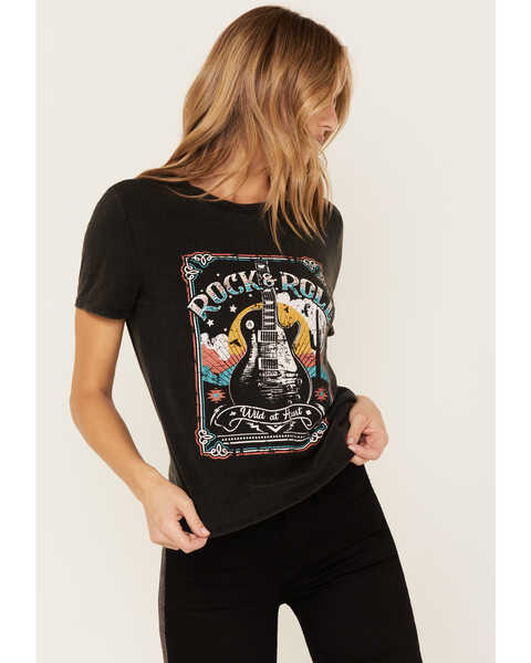 Image #2 - Rock & Roll Denim Women's Rock & Roll Short Sleeve Graphic Tee, Black, hi-res