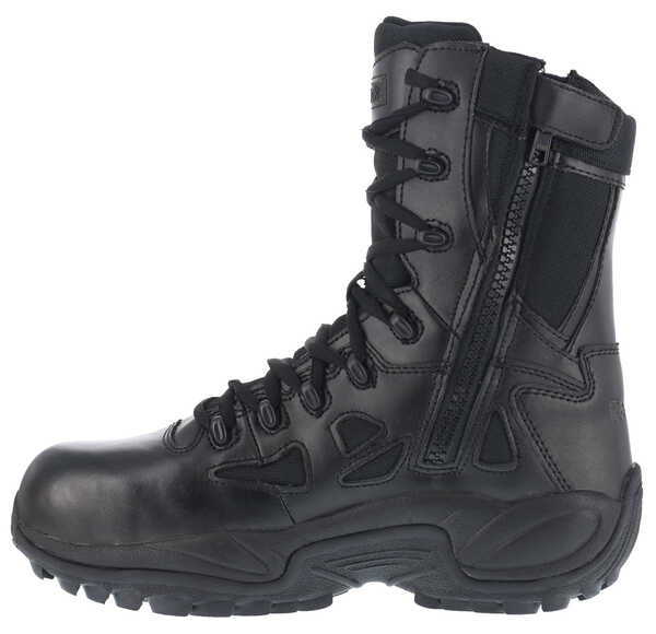 Reebok Men's Stealth 8" Lace-Up Black Side-Zip Work Boots - Soft Toe , Black, hi-res