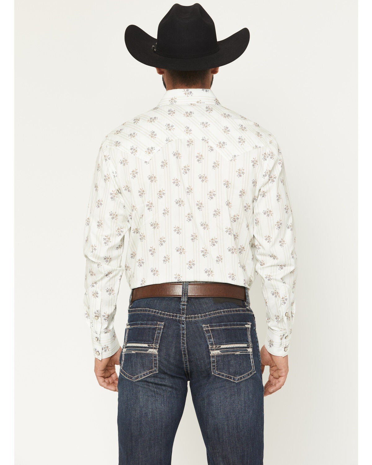 Image #4 - Rock & Roll Denim Men's Floral Print Long Sleeve Snap Stretch Western Shirt, Natural, hi-res