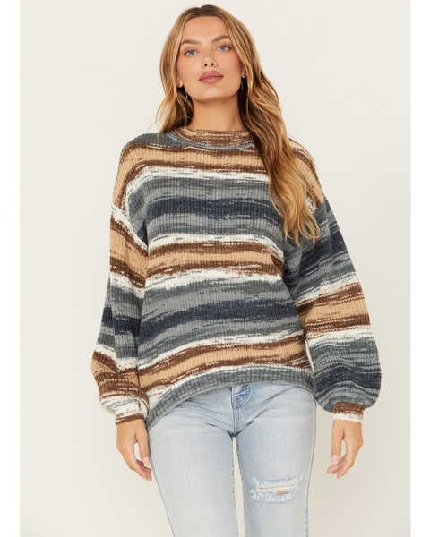 Image #1 - Cleo + Wolf Women's Striped Oversized Sweater , Slate, hi-res