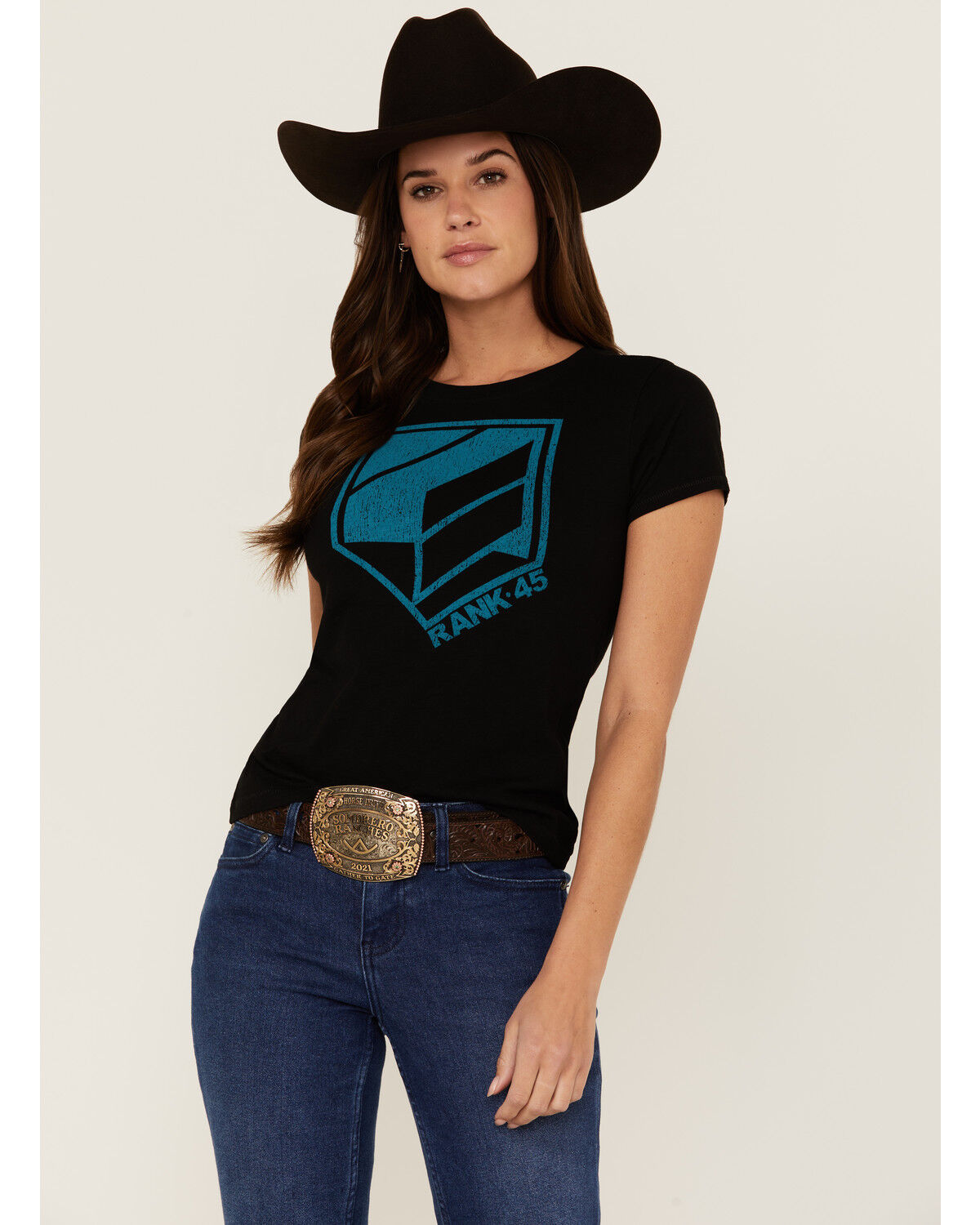 Image #1 - RANK 45® Women's Logo Graphic Tee, Black, hi-res