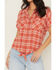 Image #3 - Shyanne Women's Plaid Print Tie-Front Camp Shirt, Dark Pink, hi-res