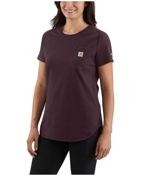 Image #1 - Carhartt Women's Force Relaxed Fit Midweight Short Sleeve Work Tee, Purple, hi-res