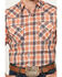 Ely Walker Men's Plaid Print Short Sleeve Pearl Snap Western Shirt , Orange, hi-res