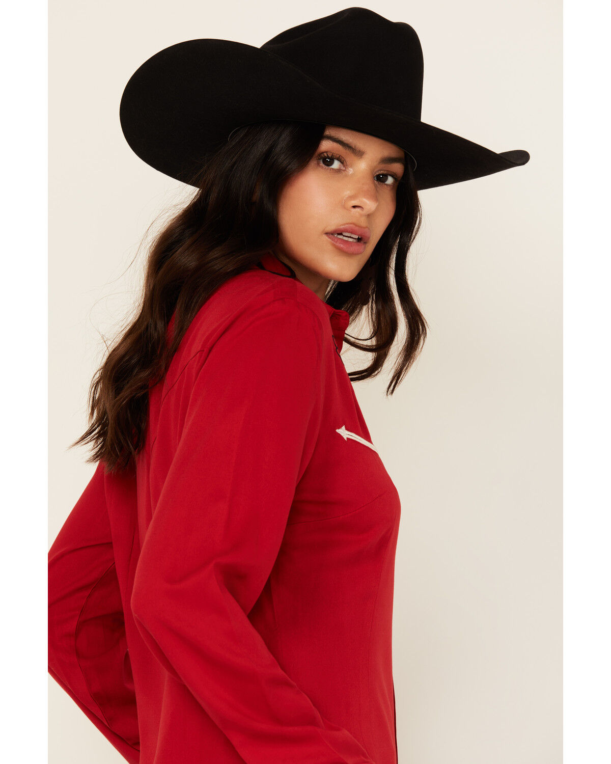 Image #2 - Wrangler Women's Floral Embroidered Long Sleeve Snap Western Shirt, Red, hi-res