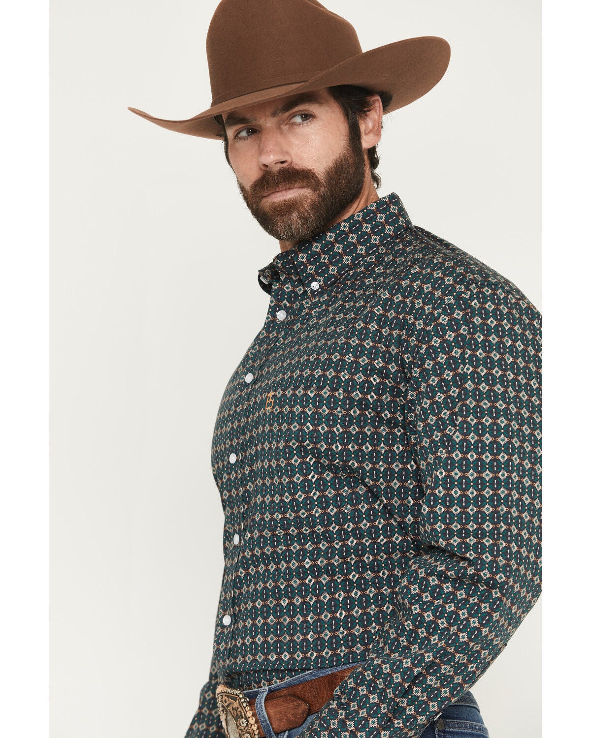 Image #2 - Rough Stock by Panhandle Men's Geo Print Long Sleeve Button-Down Stretch Western Shirt, Black, hi-res