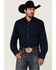 Image #1 - Roper Men's Solid Embroidered Yoke Long Sleeve Pearl Snap Western Shirt , Blue, hi-res