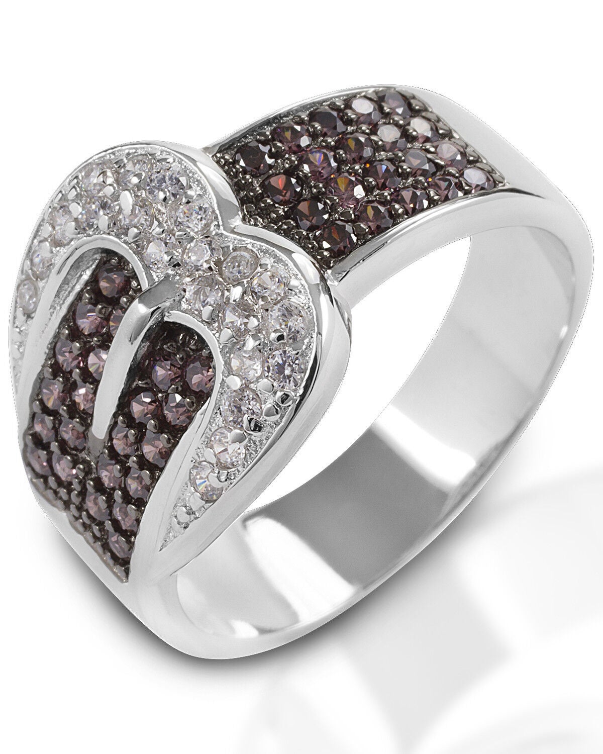Kelly Herd Women's Large Cognac & Clear Buckle Ring, Silver, hi-res