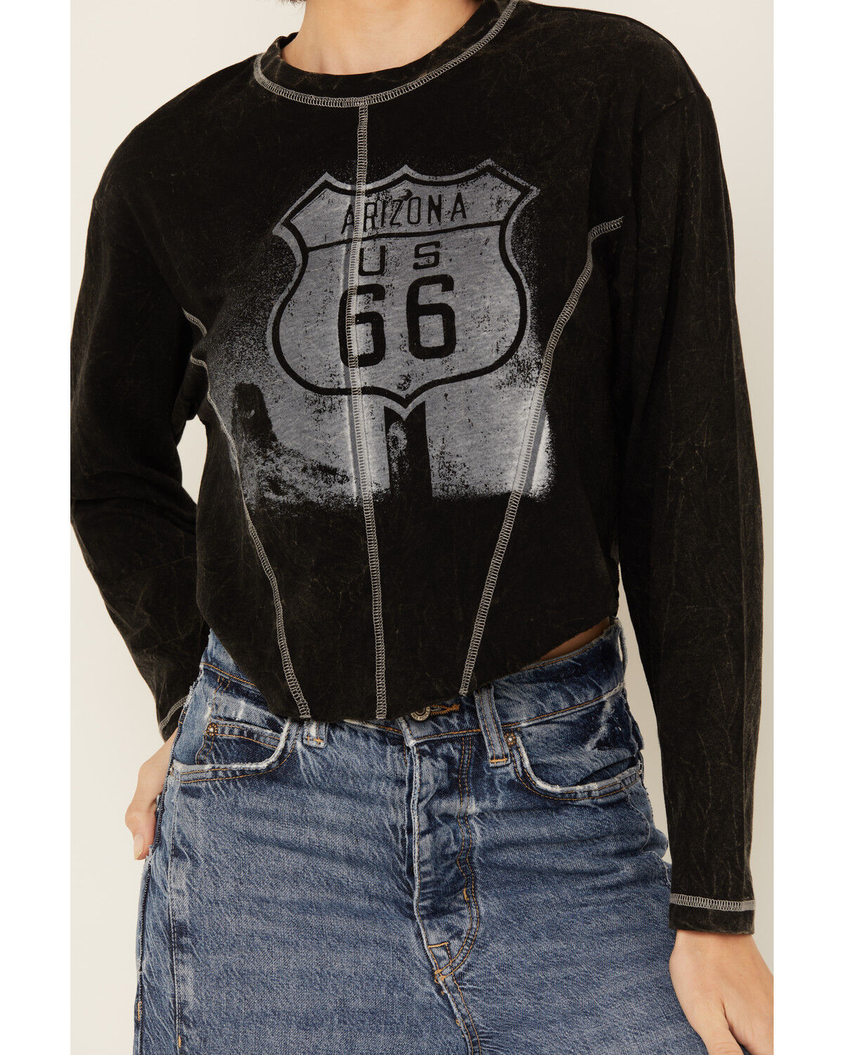 Image #3 - Youth In Revolt Women's Route 66 Seamed Long Sleeve Graphic Tee, Charcoal, hi-res
