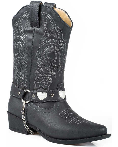 Image #1 - Roper Little Girls' Harness Western Boots - Snip Toe , Black, hi-res