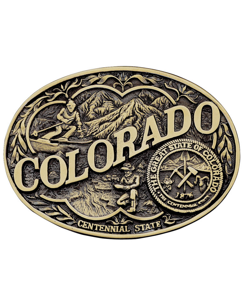 Montana Silversmiths Colorado State Heritage Attitude Belt Buckle, Gold, hi-res