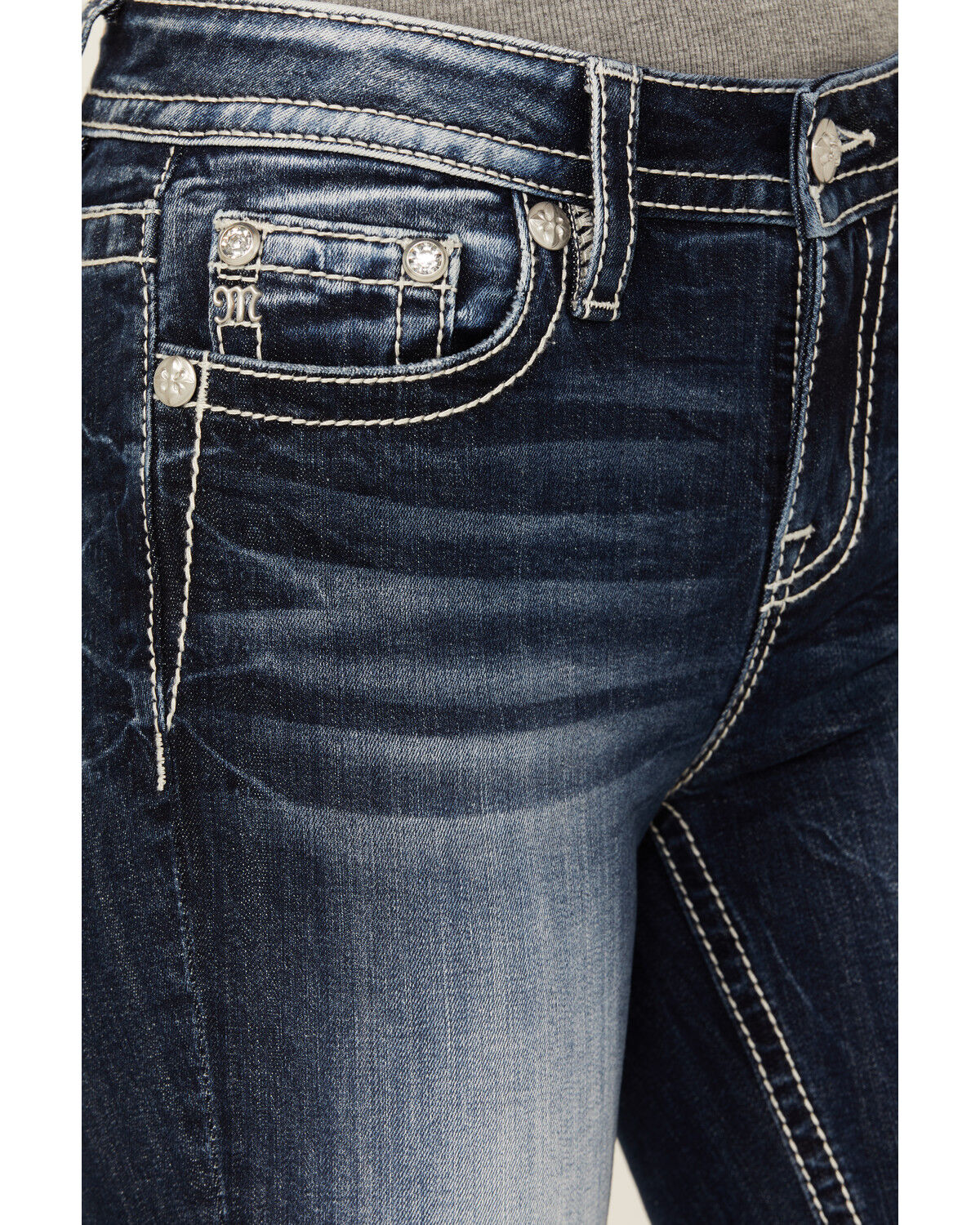 Image #4 - Miss Me Women's Dark Wash Mid Rise Bootcut Stretch Denim Jeans, , hi-res