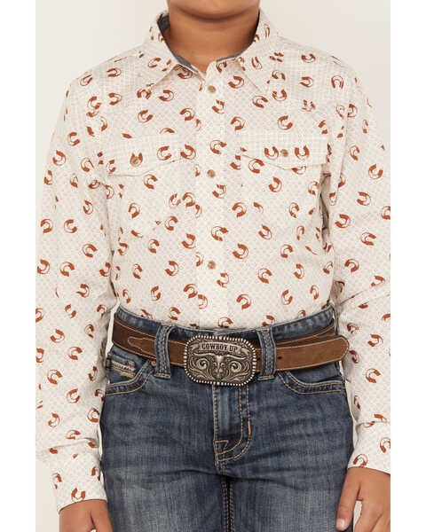 Image #3 - Cody James Boys' Horse Shoe Print Long Sleeve Western Snap Shirt, Caramel, hi-res