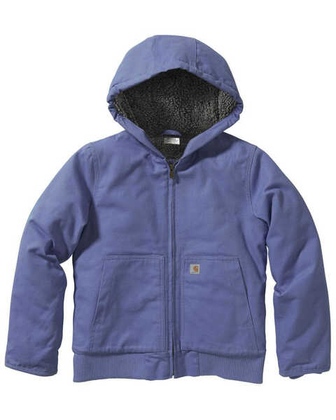Carhartt Girls' Insulated Canvas Quilted Hooded Jacket, Purple, hi-res