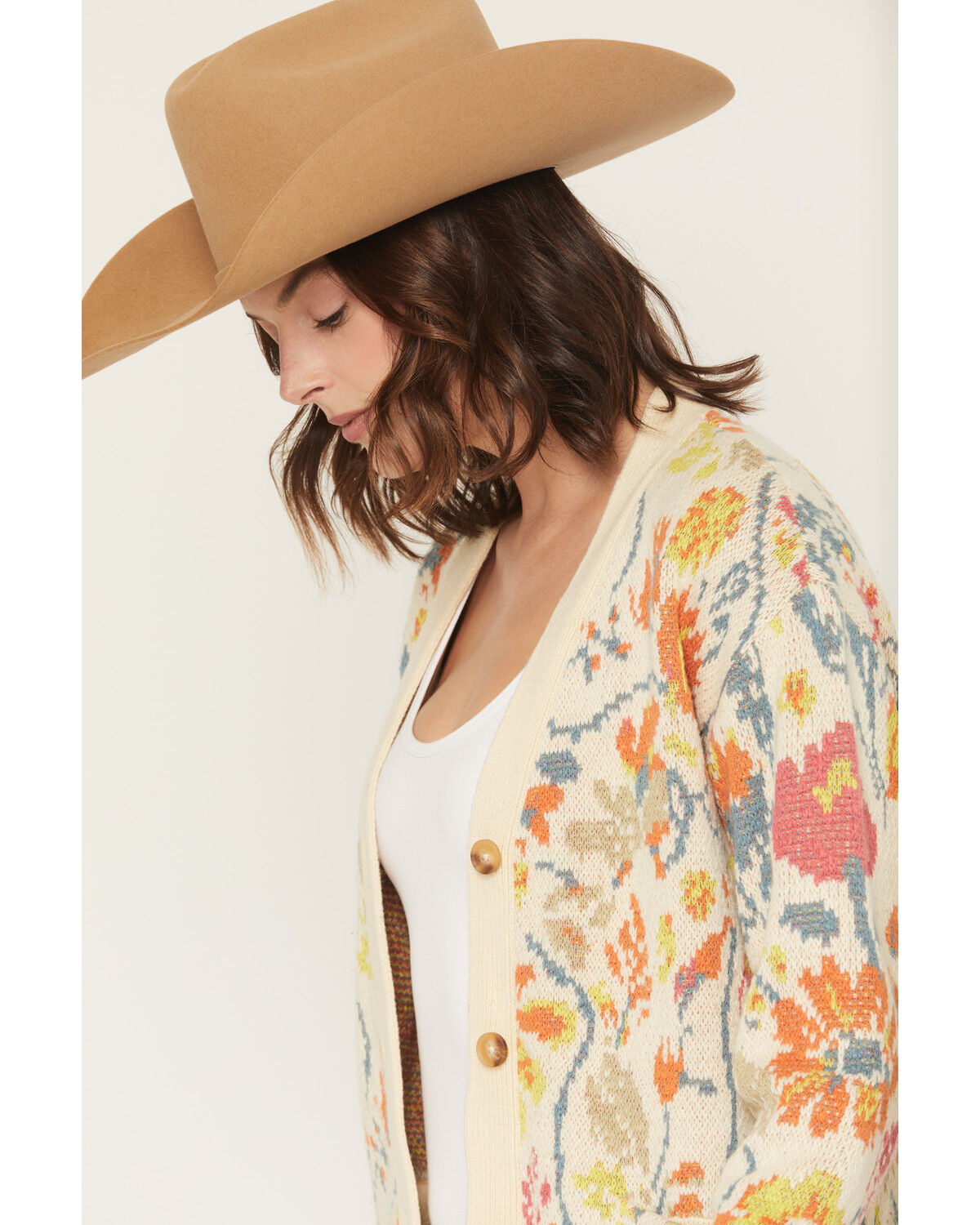 Image #2 - Cleo + Wolf Women's Floral Embroidered Button-Down Sweater, Sand, hi-res