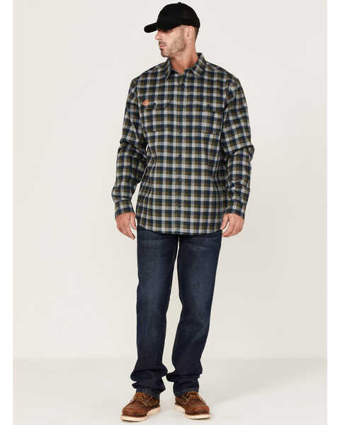 Image #2 - Hawx Men's FR Buffalo Plaid Print Long Sleeve Button-Down Work Shirt - Big, Navy, hi-res