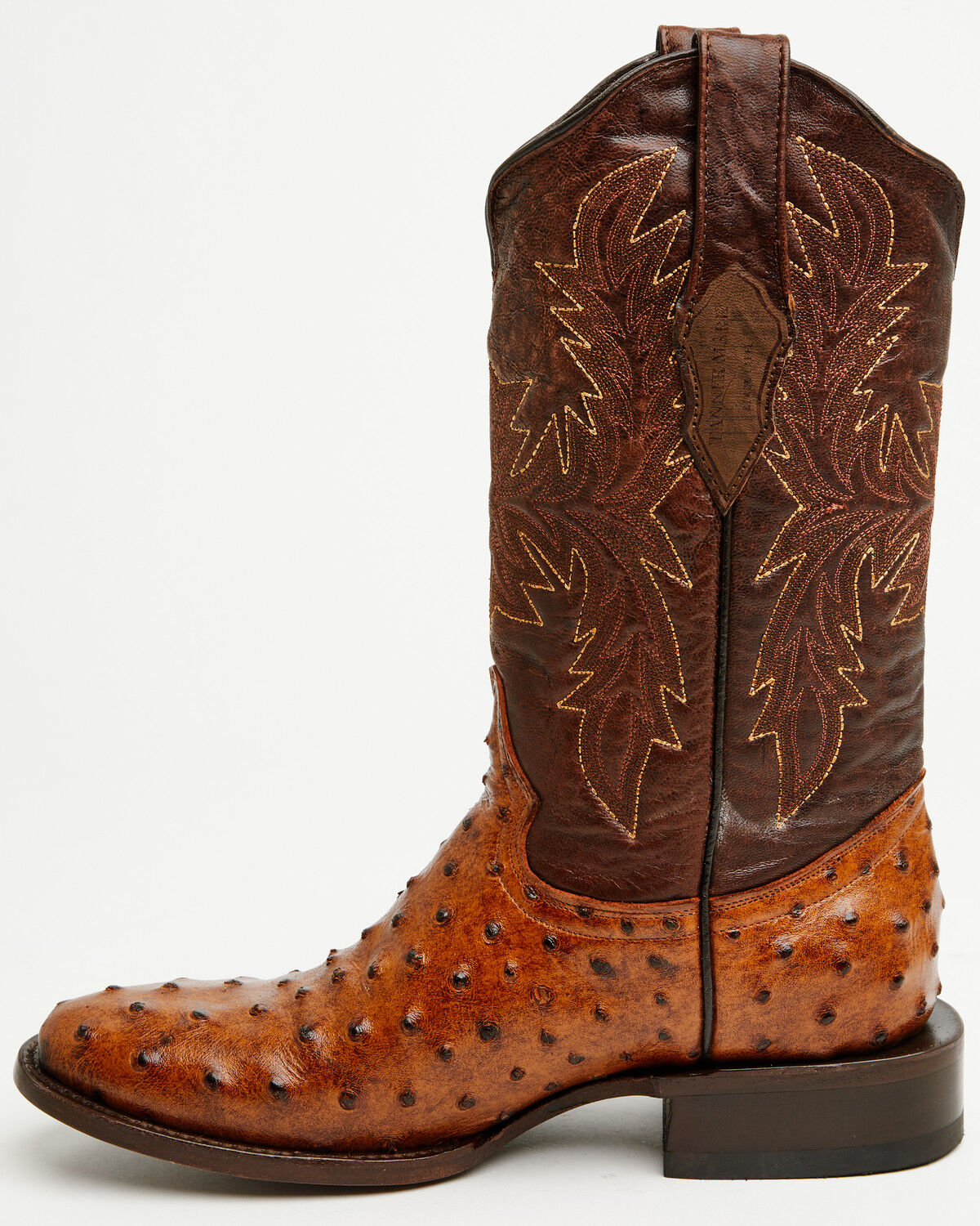 Image #3 - Tanner Mark Men's Ostrich Print Western Boots - Broad Square Toe, Cognac, hi-res