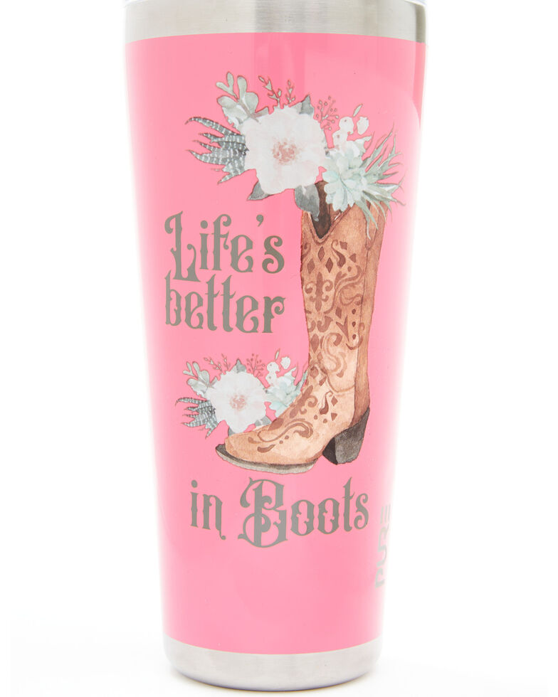 New Creations Life's Better In Boots 32oz Tumbler Bottle, Pink, hi-res