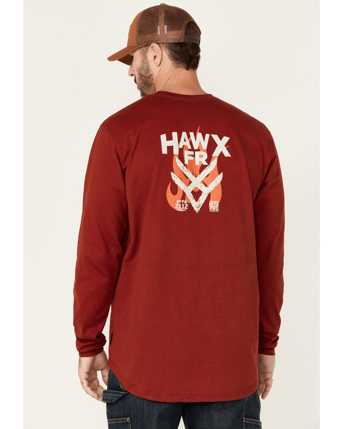 Image #4 - Hawx Men's FR Logo Graphic Long Sleeve Work T-Shirt, Red, hi-res