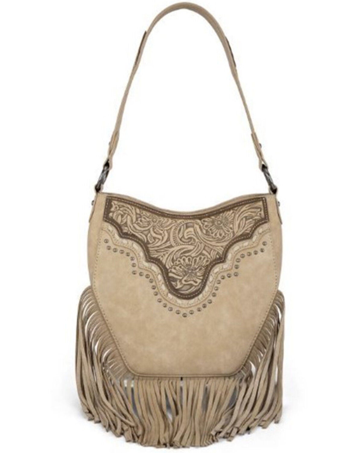 Image #1 - Montana West Women's Tooled Fringe Hobo Shoulder Bag, Tan, hi-res