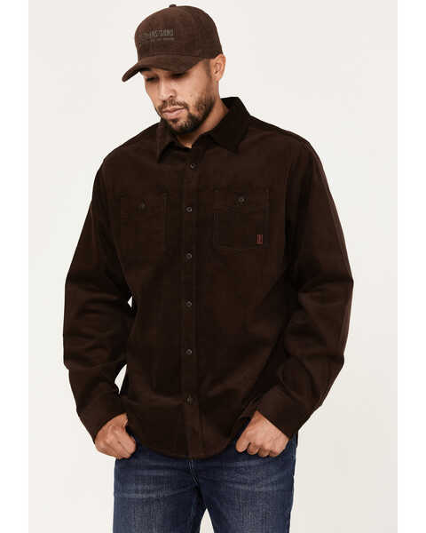 Image #1 - Brothers and Sons Men's Solid Corduroy Button Down Western Shirt , Dark Brown, hi-res