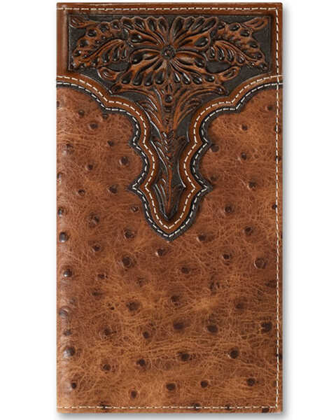 Image #1 - Ariat Men's Rodeo Ostrich Print Floral Embossed Wallet , Brown, hi-res