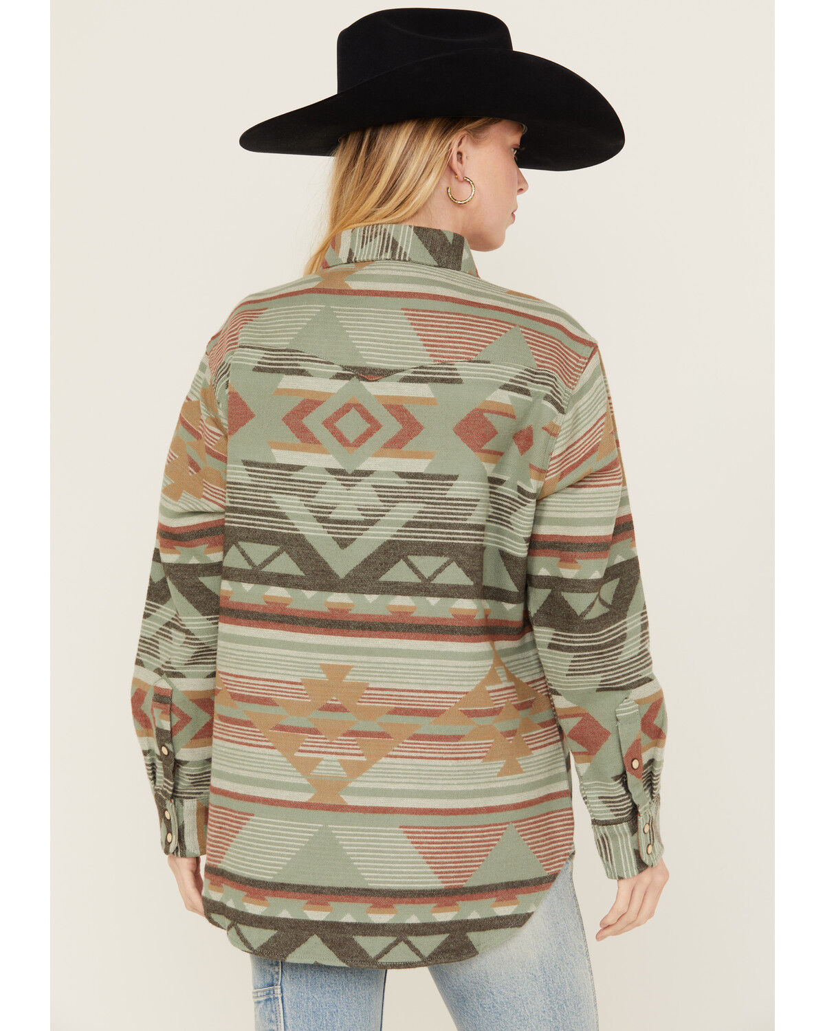 Image #4 - Wrangler Retro Women's Southwestern Long Sleeve Pearl Snap Western Shirt, Green, hi-res