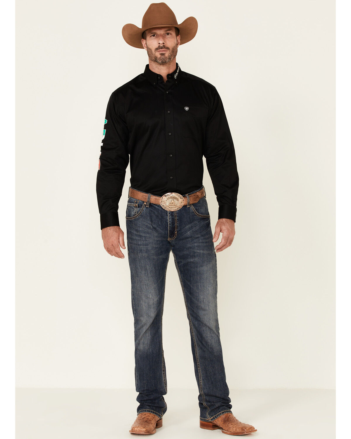 Image #3 - Ariat Men's Solid Team Mexico Logo Long Sleeve Button-Down Western Shirt, Black, hi-res