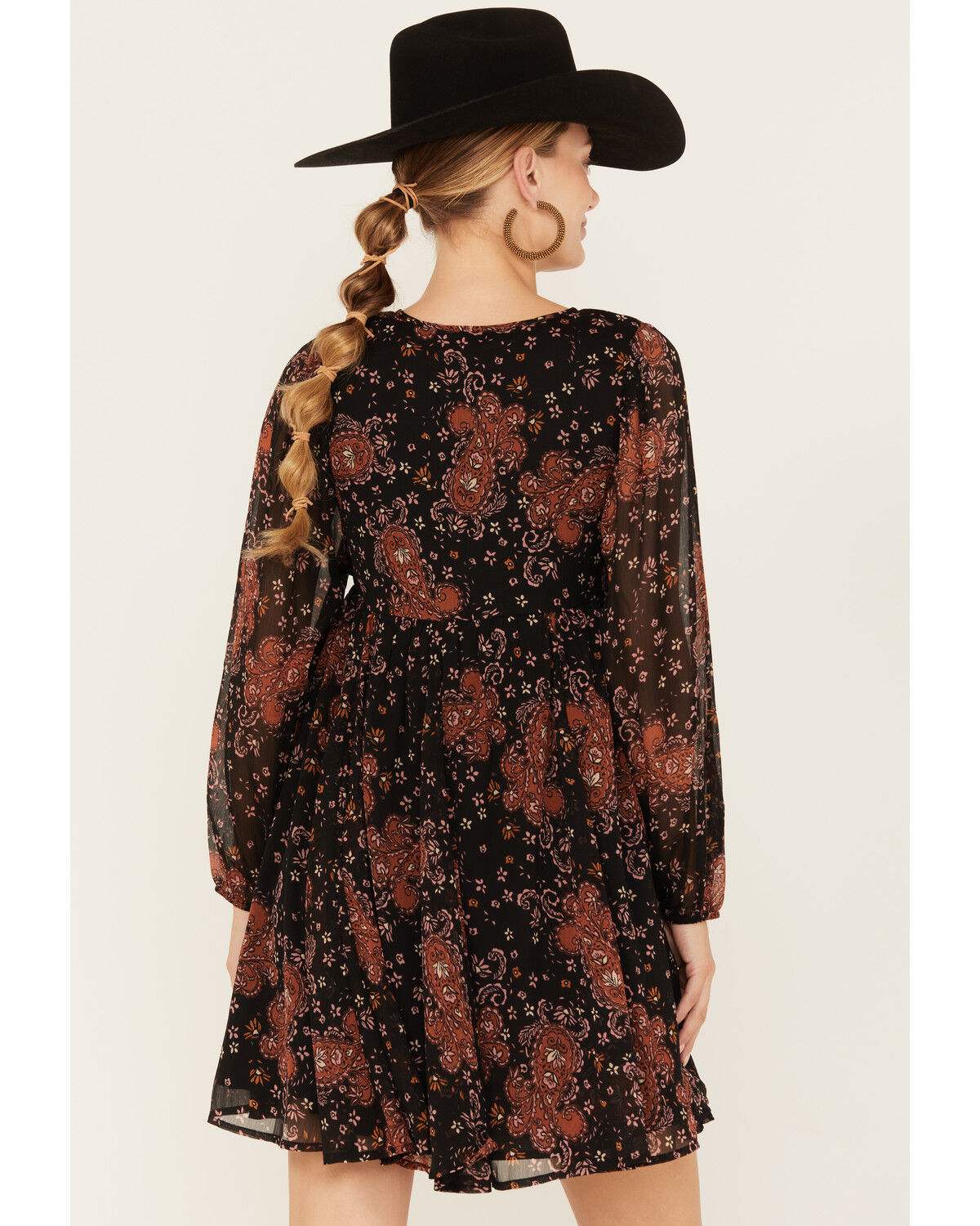 Image #4 - Bila77 Women's Printed Centinela Long Sleeve Mini Dress, Black, hi-res