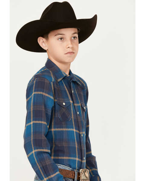 Image #2 - Ariat Boys' Harland Plaid Print Long Sleeve Snap Western Shirt, Blue, hi-res
