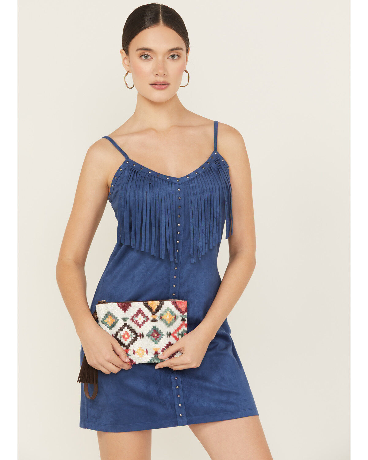 Image #1 - Shyanne Women's Seraphina Southwestern Print Seed Beed Clutch, Cream, hi-res