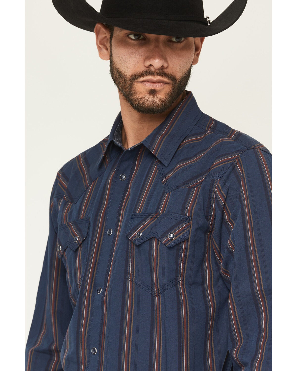 Image #2 - Moonshine Spirit&reg; Men's Riff Stripe Print Long Sleeve Snap Western Shirt, Navy, hi-res