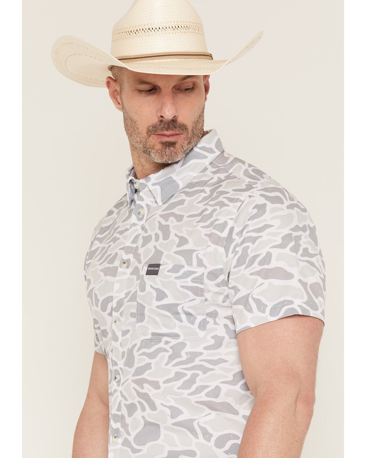 Image #2 - Burlebo Men's Camo Print Short Sleeve Button-Down Western Shirt, Camouflage, hi-res