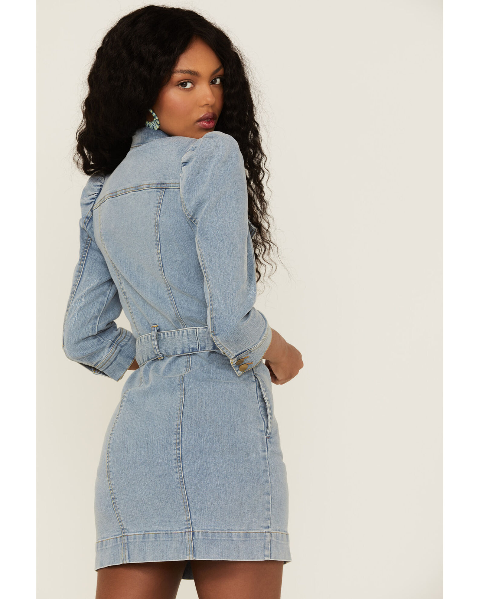 Puff sleeve denim dress top