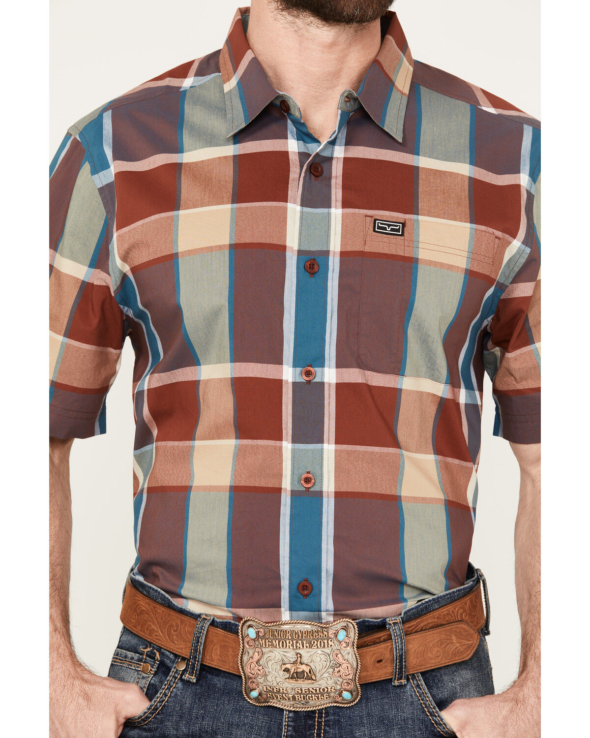 Image #3 - Kimes Ranch Men's Masonic Plaid Print Short Sleeve Button Down Shirt, Red, hi-res