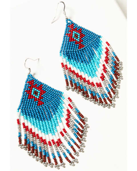 Image #2 - Idyllwind Women's Blueridge Antique Seed Bead Fringe Earrings , Blue, hi-res