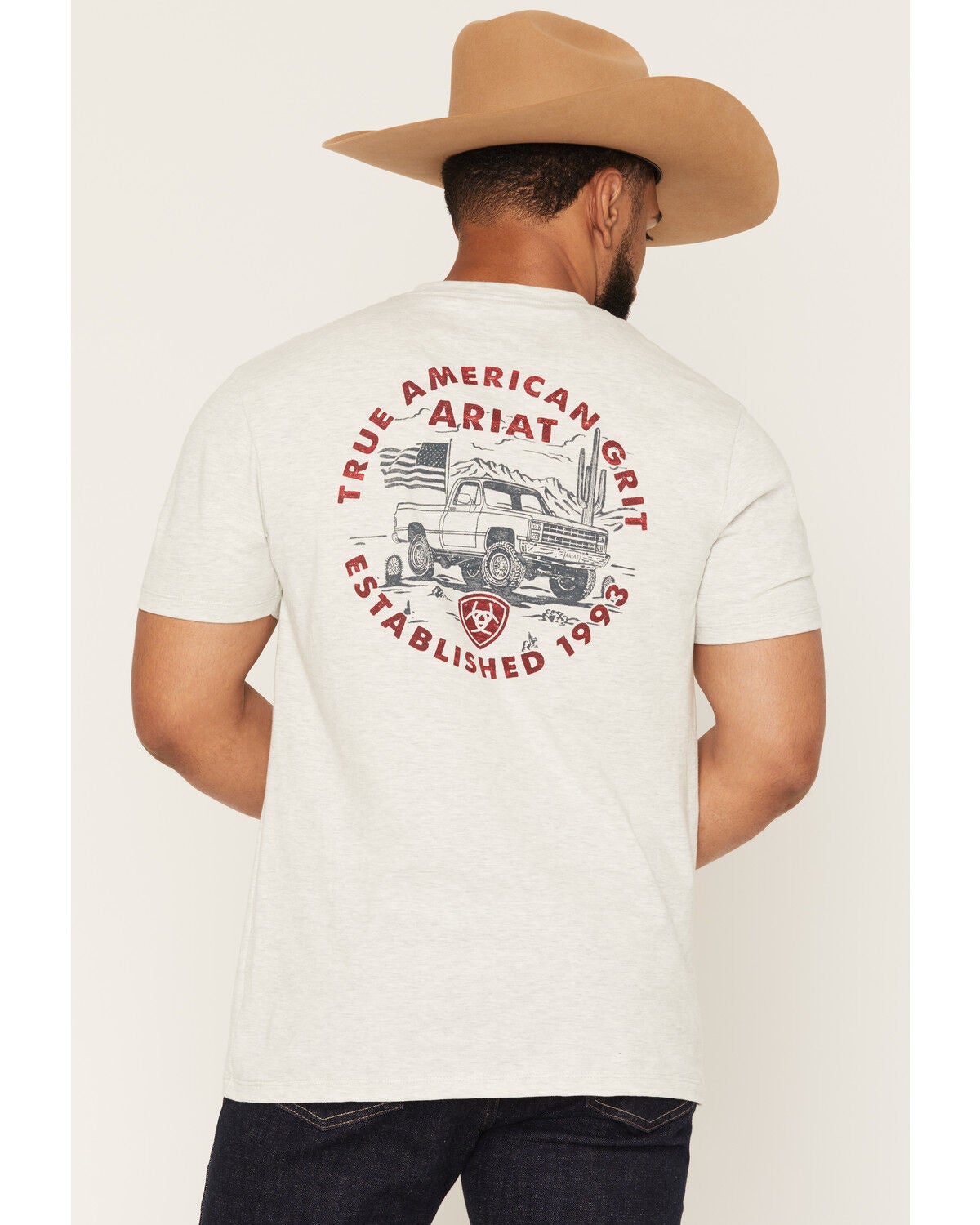 Ariat Men's Trucker Freedom Flag Short Sleeve Graphic T-Shirt, Grey, hi-res